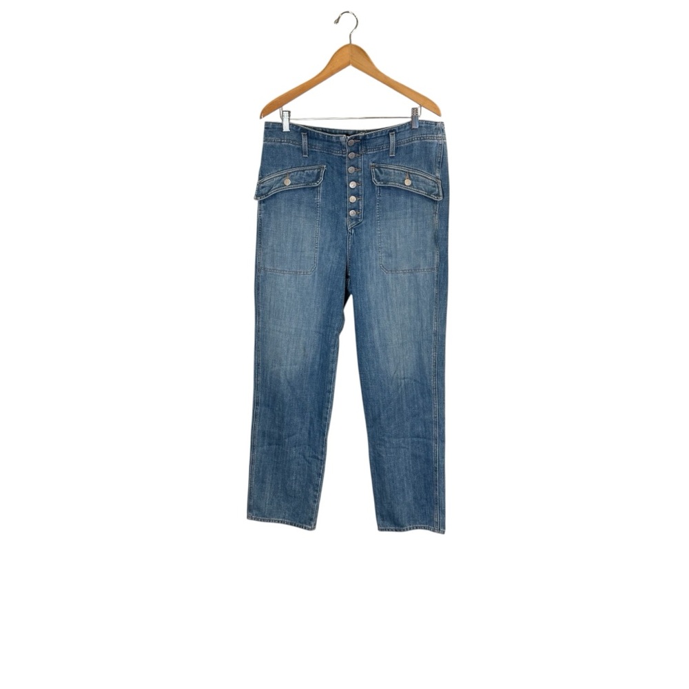 Veronica Beard Blue Rinley High Rise Jeans Button Fly and Flap Pockets sz 32